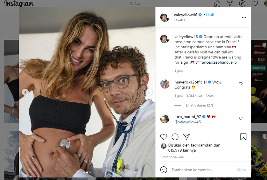 Valentino Rossi Menantikan Momen Kelahiran Anak Pertama